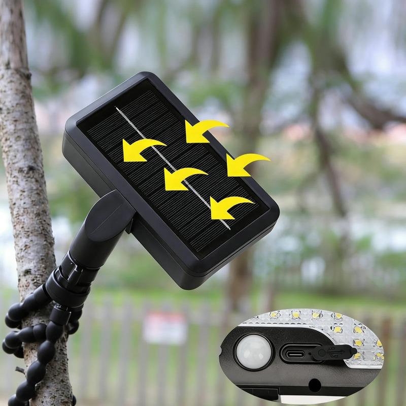 Outdoor Solar Light with Motion Sensor, 600 lm, 3 Color Modes, Flexible Tripod, Portable Waterproof Tent Light for Backyard