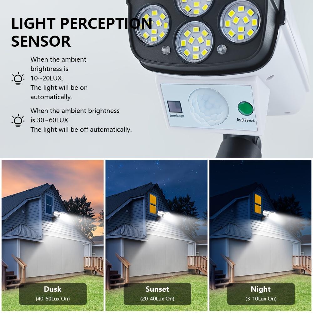 Outdoor Solar Lights with Motion Sensor Remote Controller FloodLights Wireless 77LED Fake Security Camera for Garden Decoration